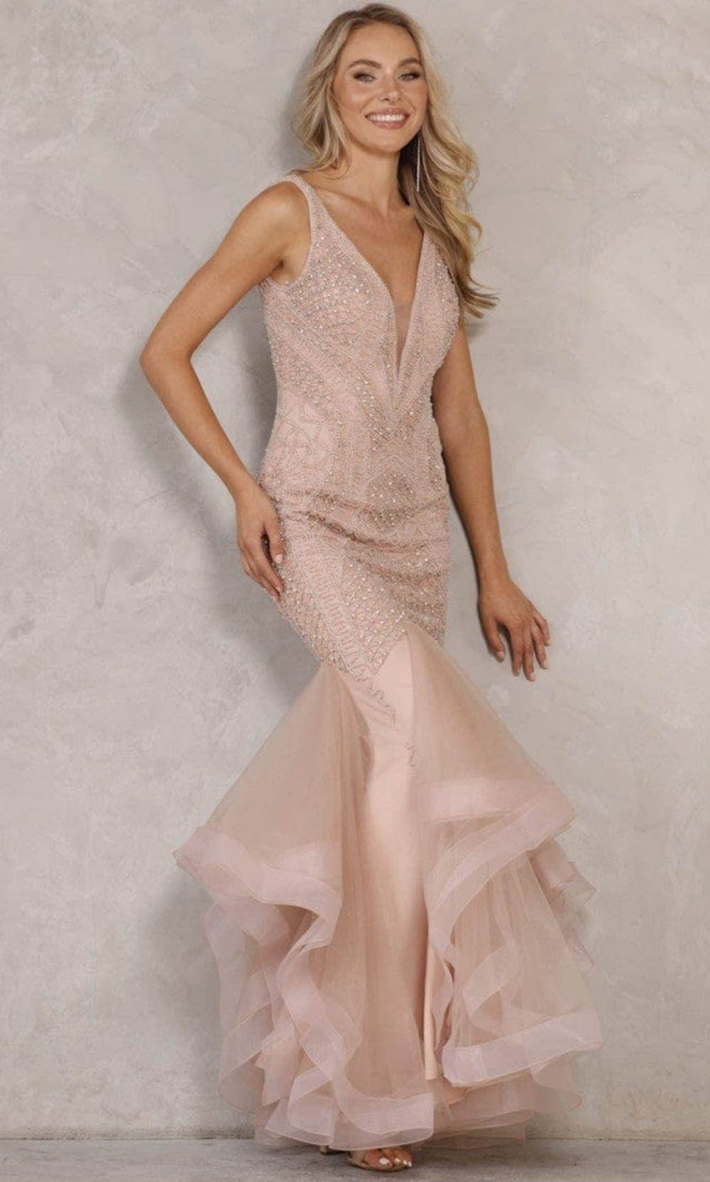 Terani Couture - 2215P0028 Beaded Godet Gown Prom Dresses 00 / Blush