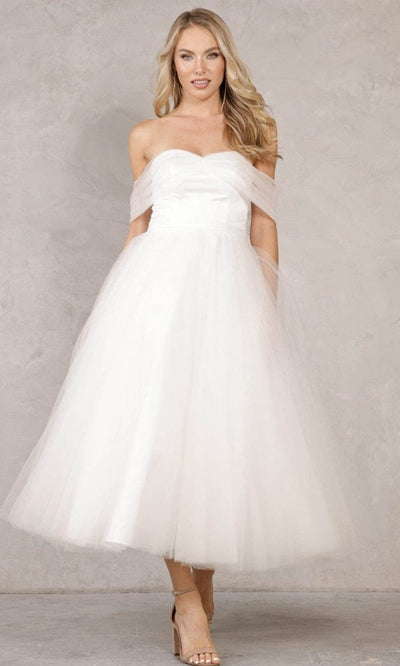 Terani Couture - 2215P0035 Sheer Off Shoulder Dress Cocktail Dresses 00 / Ivory