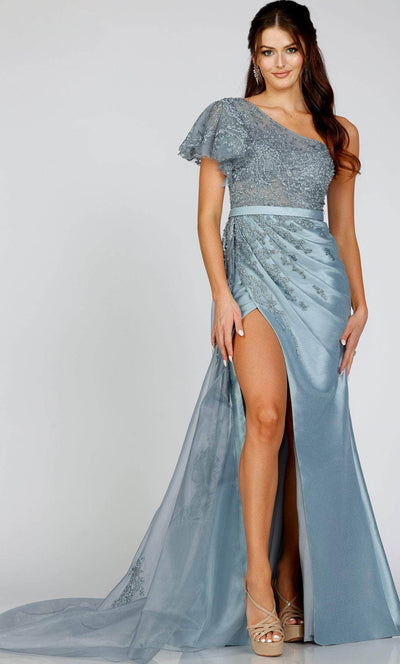 Terani Couture 231E0517 - Ruffled One-Sleeve Asymmetrical Prom Gown Special Occasion Dress
