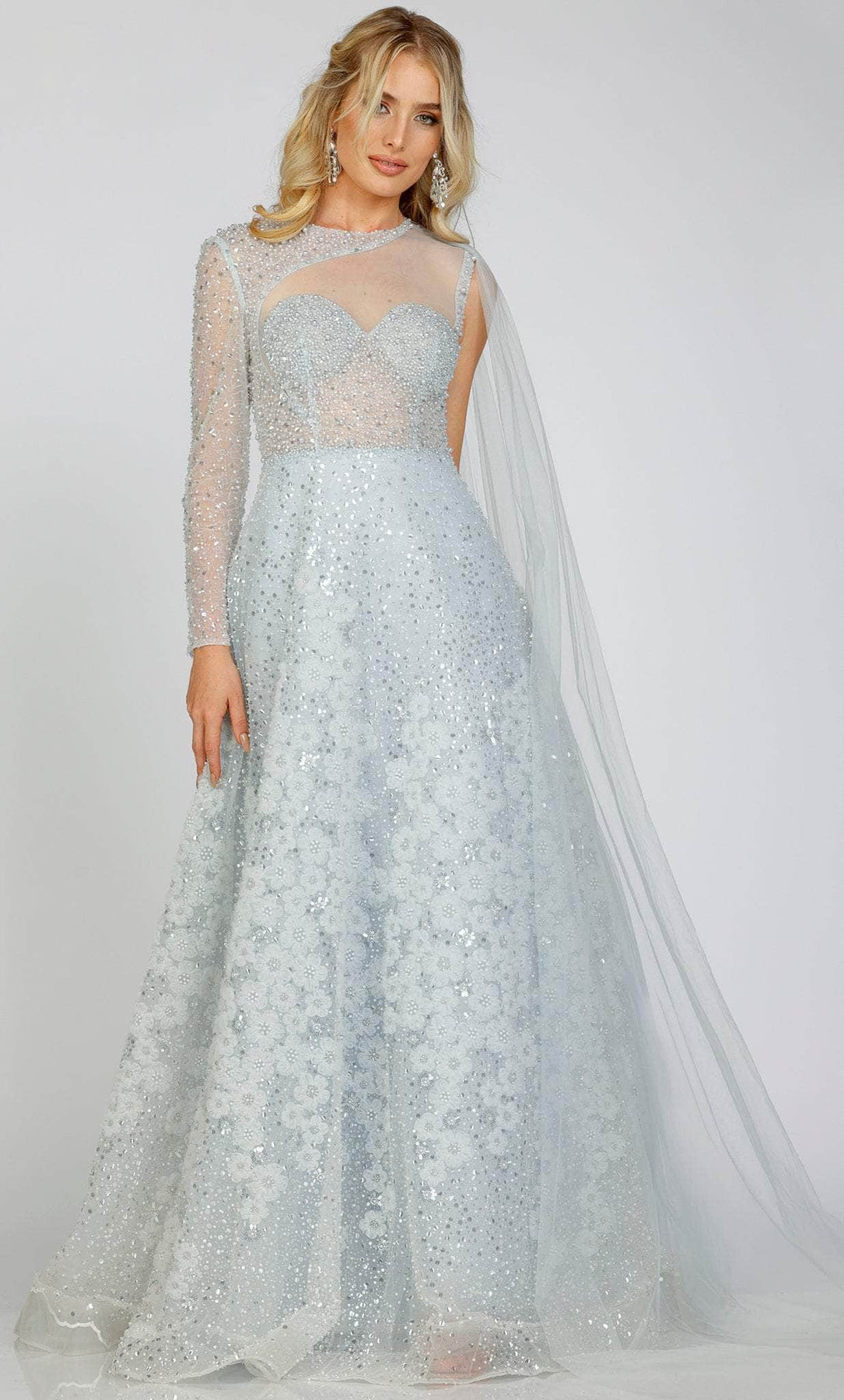 Terani Couture 231M0493 - Beaded Illusion Evening Gown Evening Dresses 00 / Silver