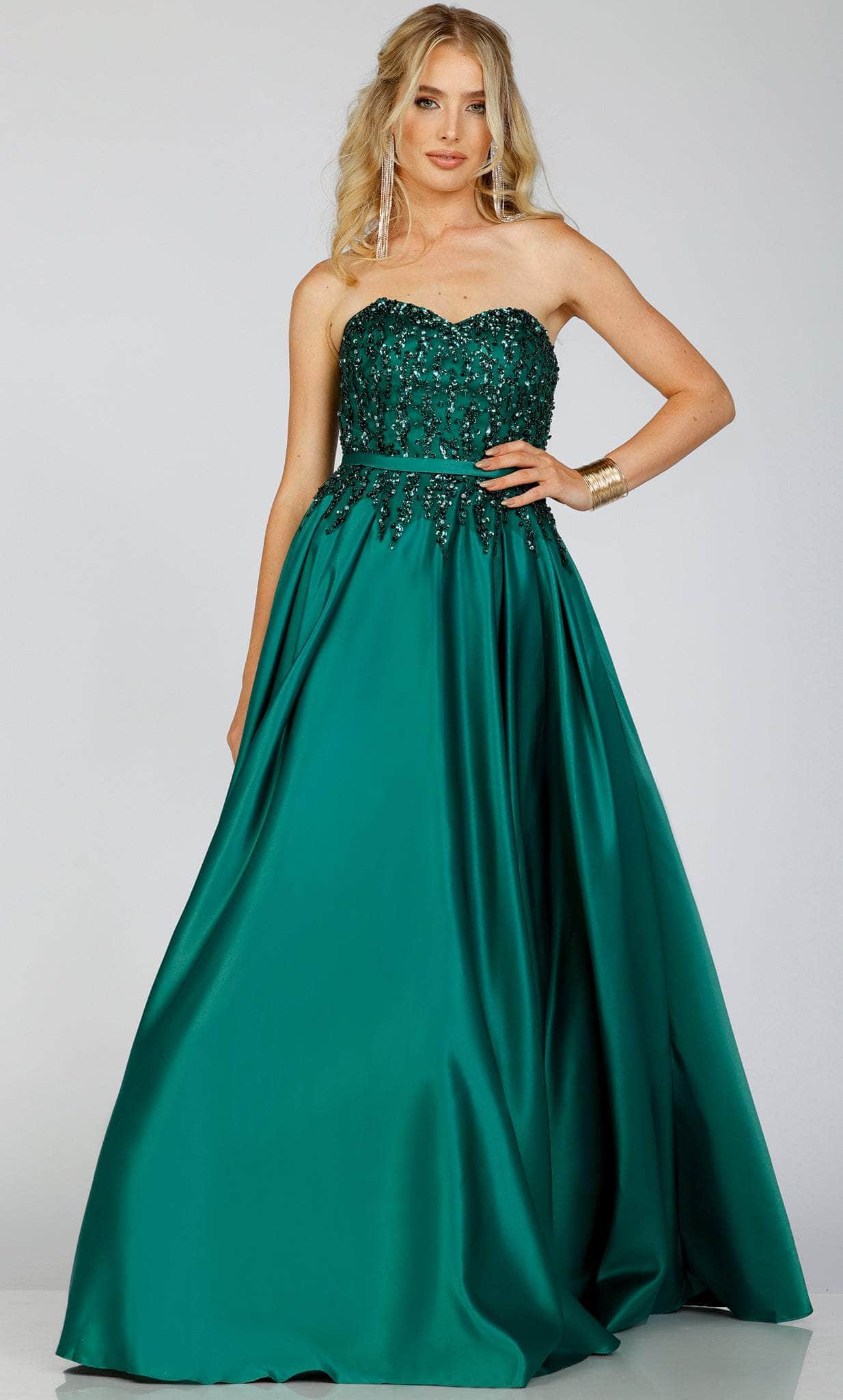 Terani Couture 231P0012 - Beaded Satin Prom Gown Special Occasion Dress 00 / Emerald