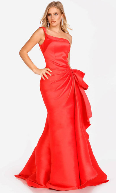 Terani Couture 231P0049 - One Sleeve Asymmetrical Evening Gown Special Occasion Dress 00 / Red