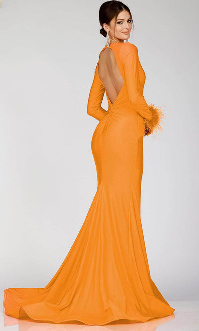 Terani Couture 231P0074 - Long Sleeve Feathered Detailed Evening Gown Special Occasion Dress