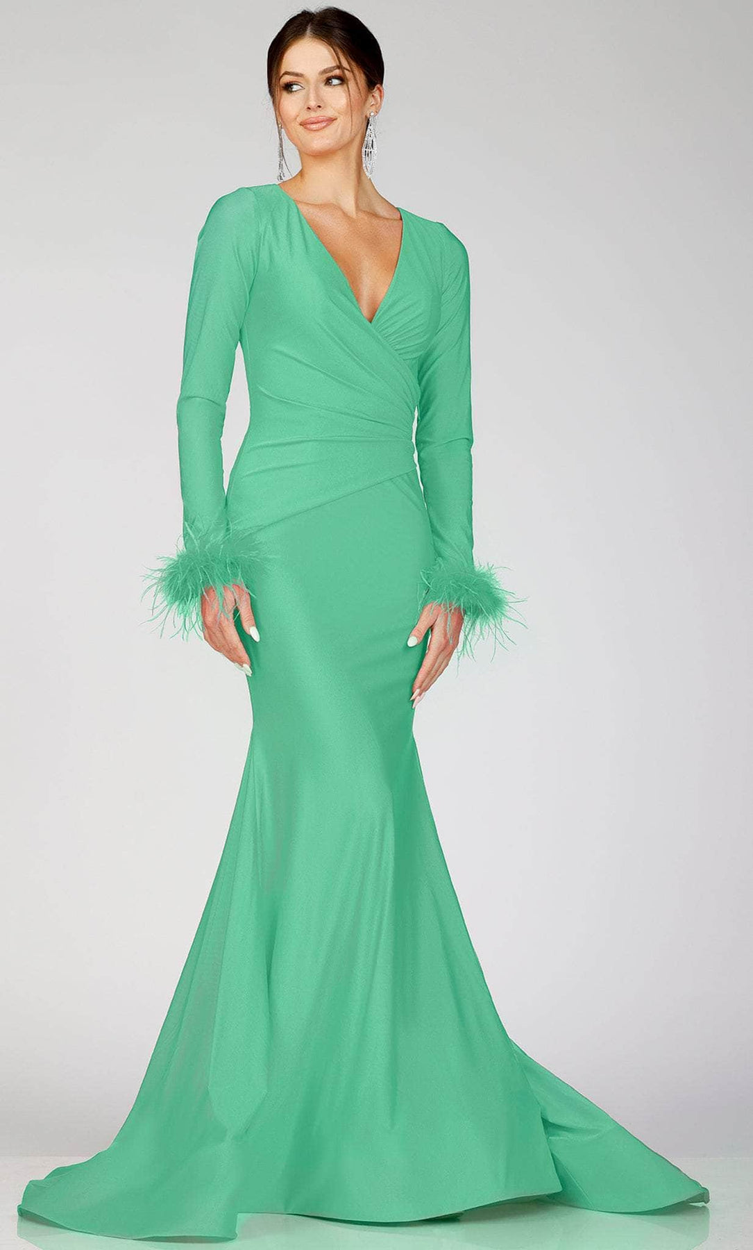 Terani Couture 231P0074 - Long Sleeve Feathered Evening Gown Evening Dresses
