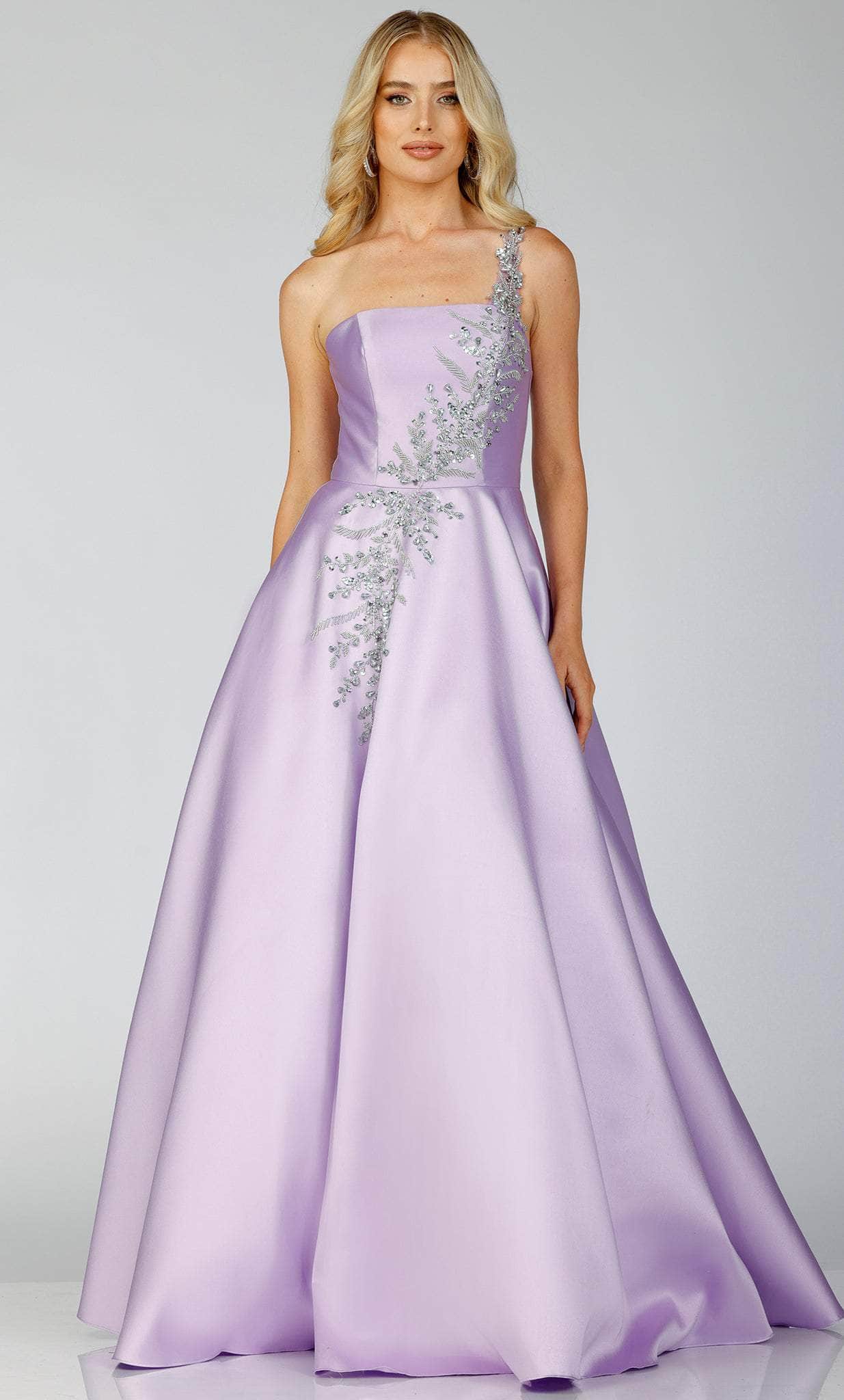 Terani Couture 231P0175 - Embellished One Sleeve Prom Gown Special Occasion Dress 00 / Lavender