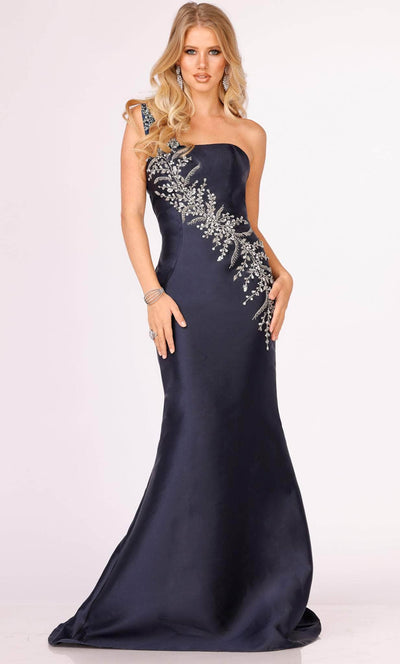 Terani Couture 231P0176 - One Sleeve Embellished Evening Gown Evening Dresses 00 / Navy