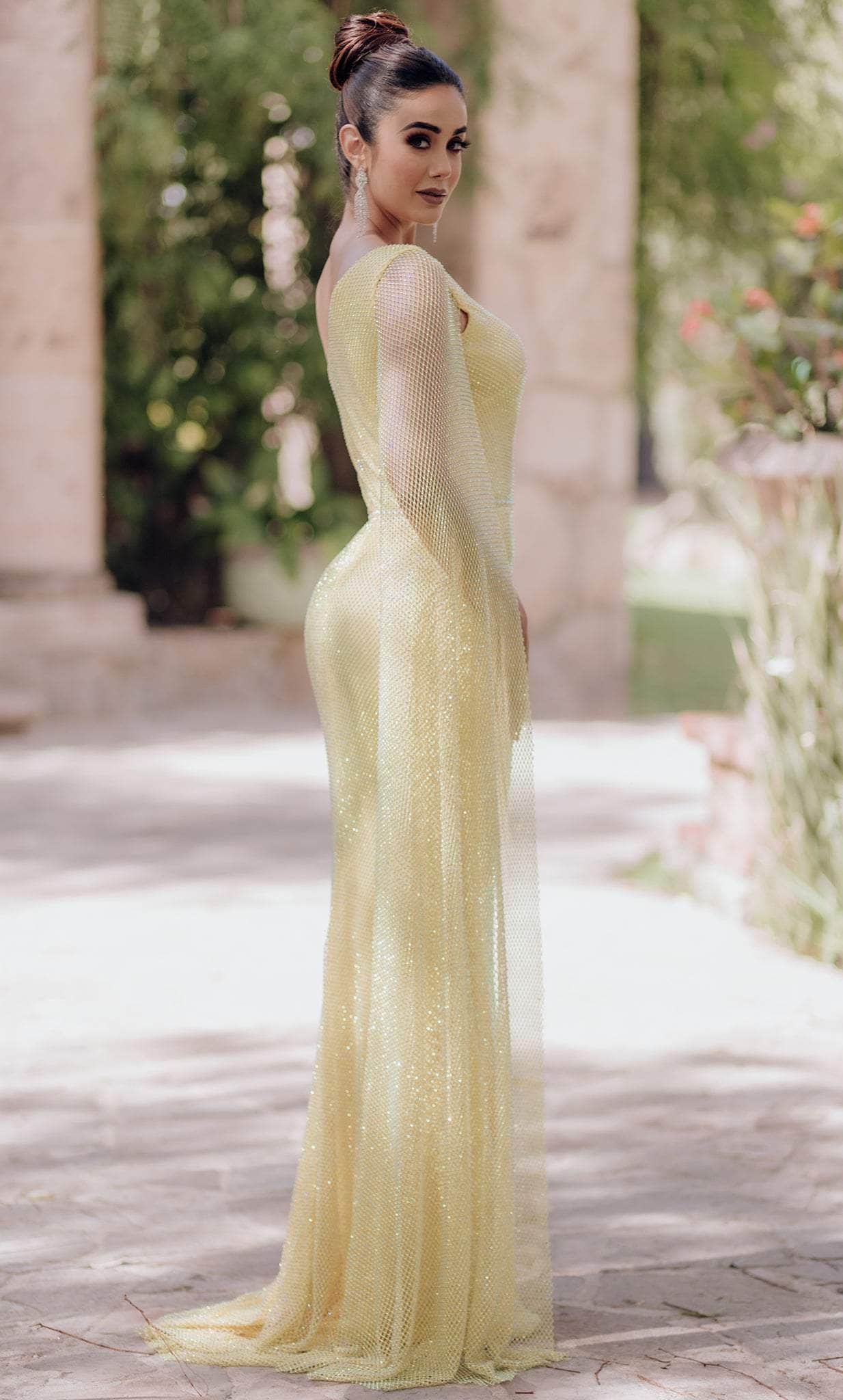 Terani Couture 232E1209 - Beaded Asymmetric Evening Gown With Cape Special Occasion Dress