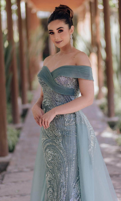 Terani Couture 232E1334 - Off Shoulder Overskirt Evening Gown Special Occasion Dress