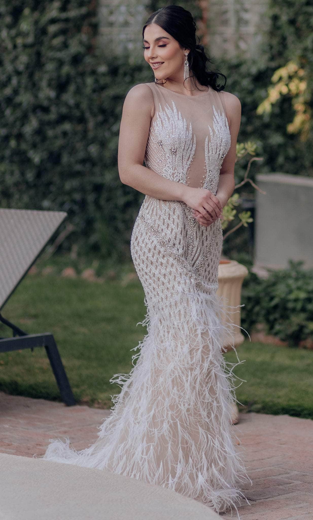 Terani Couture 232GL1436 - Beaded Sleeveless Evening Dress Special Occasion Dress 00 / Ivory Nude