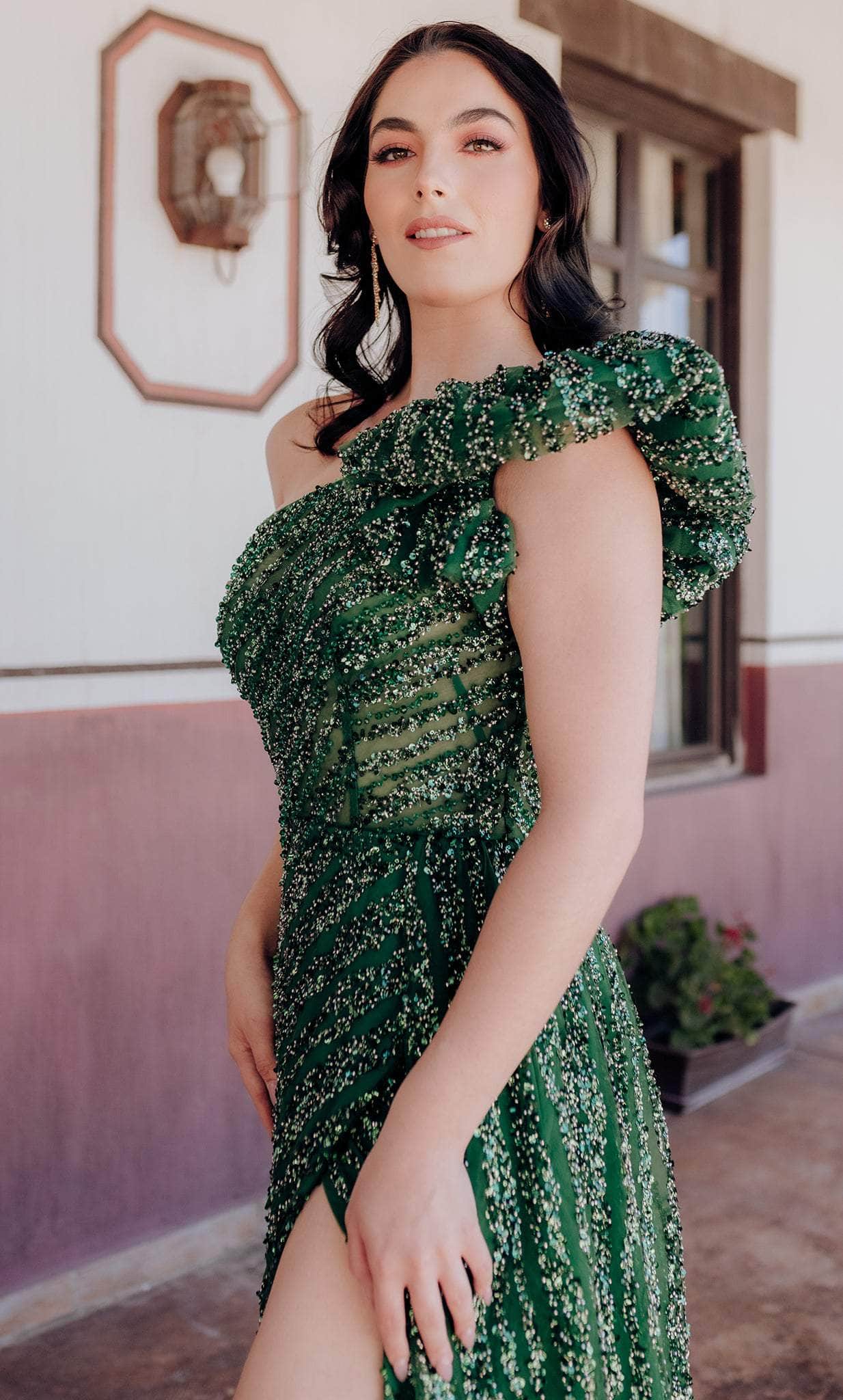 Terani Couture 232GL1479 - Sequin Embellished One Sleeve Evening Gown Special Occasion Dress