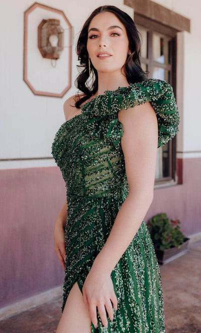 Terani Couture 232GL1479 - Sequin Embellished One Sleeve Evening Gown Special Occasion Dress