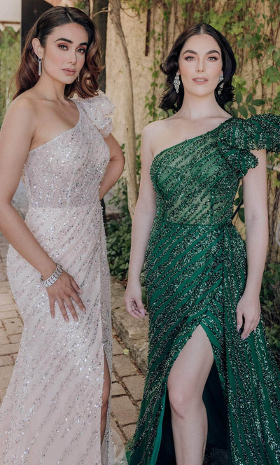 Terani Couture 232GL1479 - Sequin Embellished One Sleeve Evening Gown Special Occasion Dress