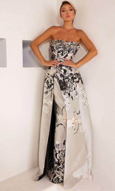 Terani Couture 241E2452 - Strapless Floral Embellished Ballgown Ball Gowns 00 / Silver Black