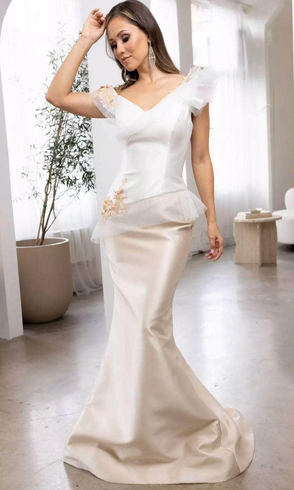 Terani Couture 241E2478 - Floral Embroidery Evening Dress Evening Dresses 00 / Ivory Champagne