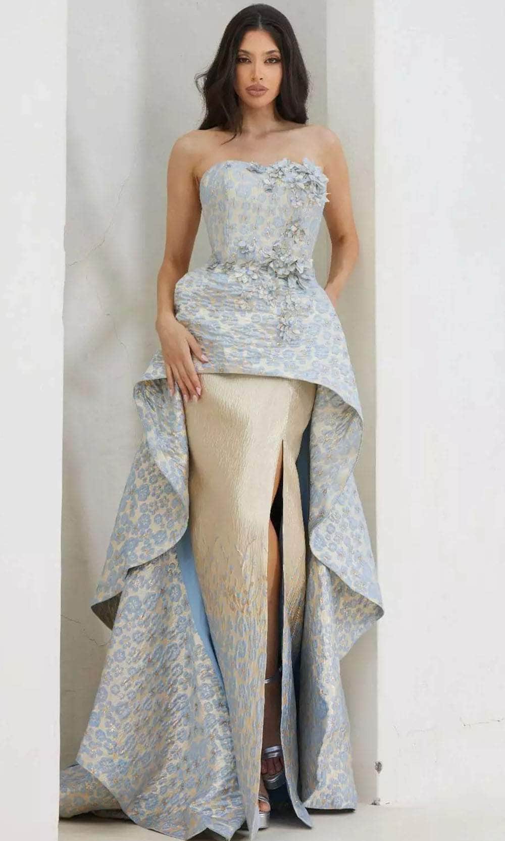 Terani Couture 241E2486 - Strapless Floral Evening Dress Evening Dresses 00 / Gold Gray