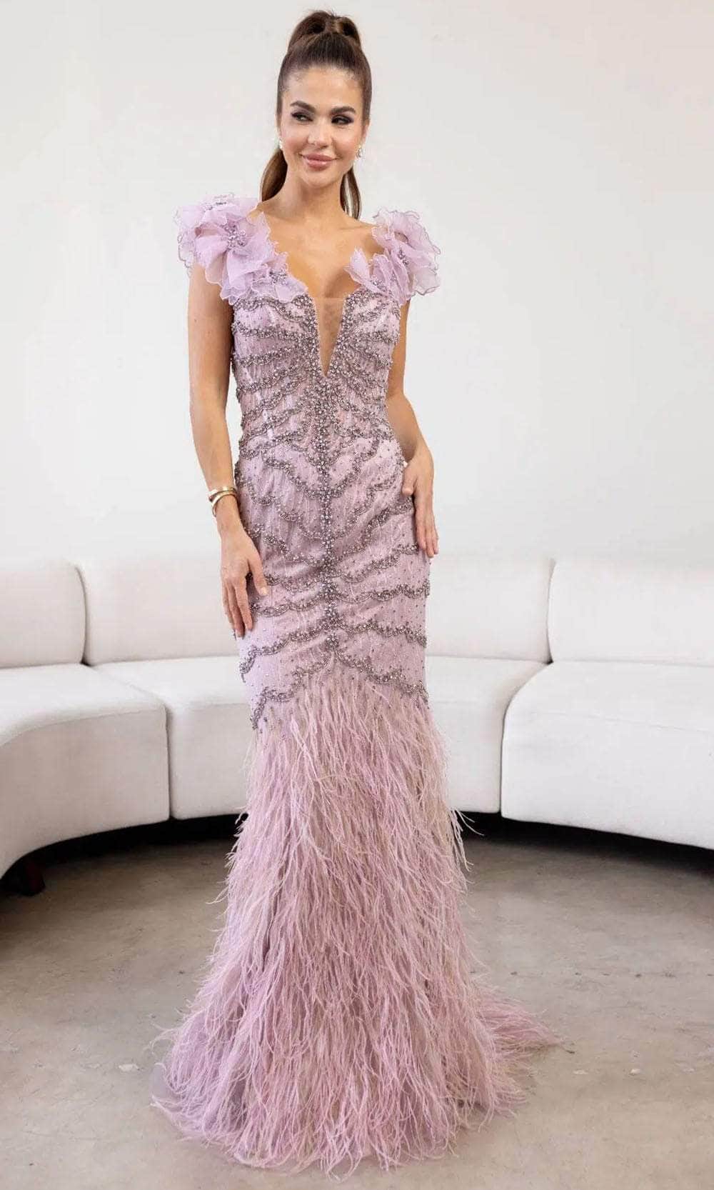 Terani Couture 241GL2630 - Beaded V-Neck Prom Dress Prom Dresses