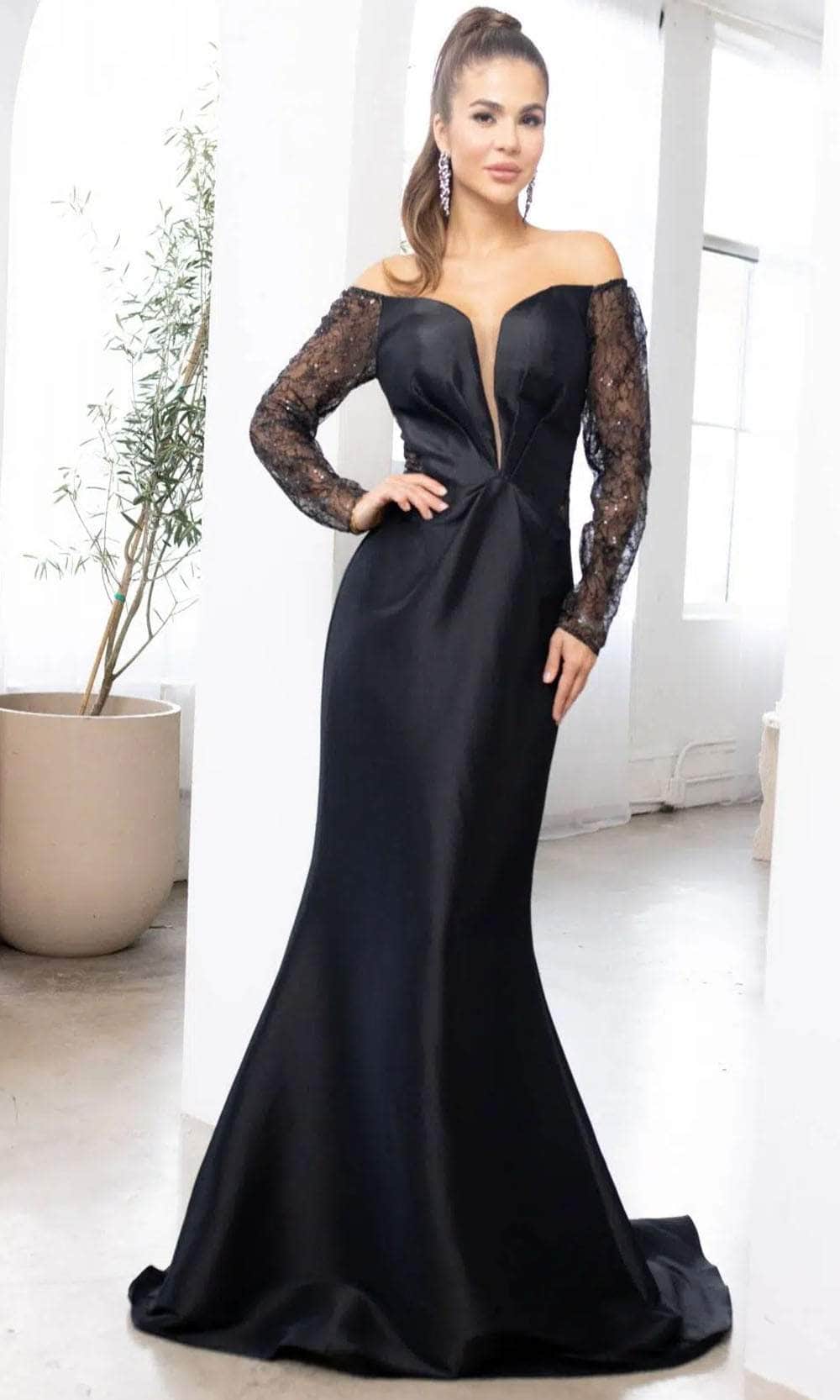 Terani Couture 241M2734 - Long Sleeves Off-Shoulder Evening Dress Evening Gown