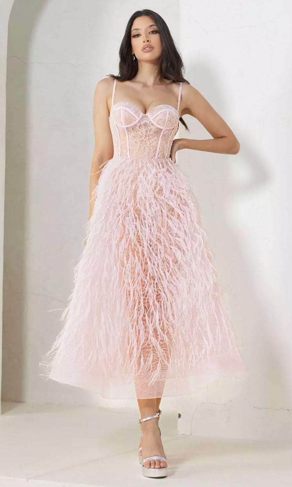 Terani Couture 241P2022 - Feather Corset Prom Dress Prom Dresses 00 / Blush