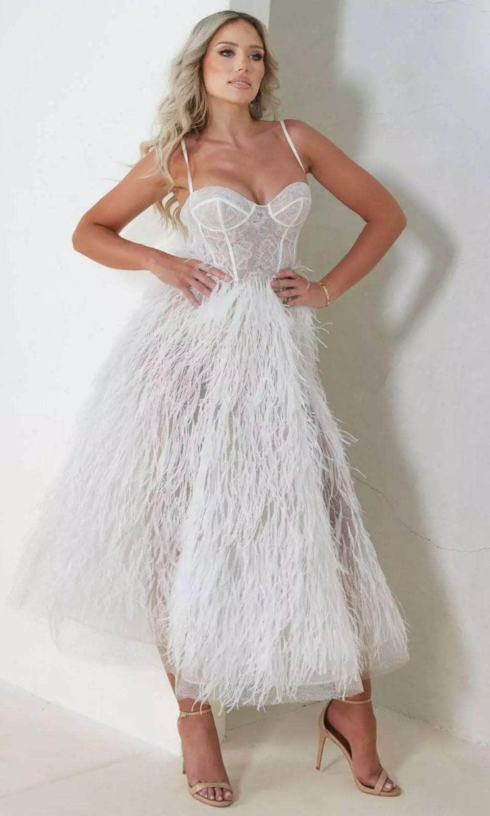 Terani Couture 241P2022 - Feather Corset Prom Dress Prom Dresses 00 / Ivory