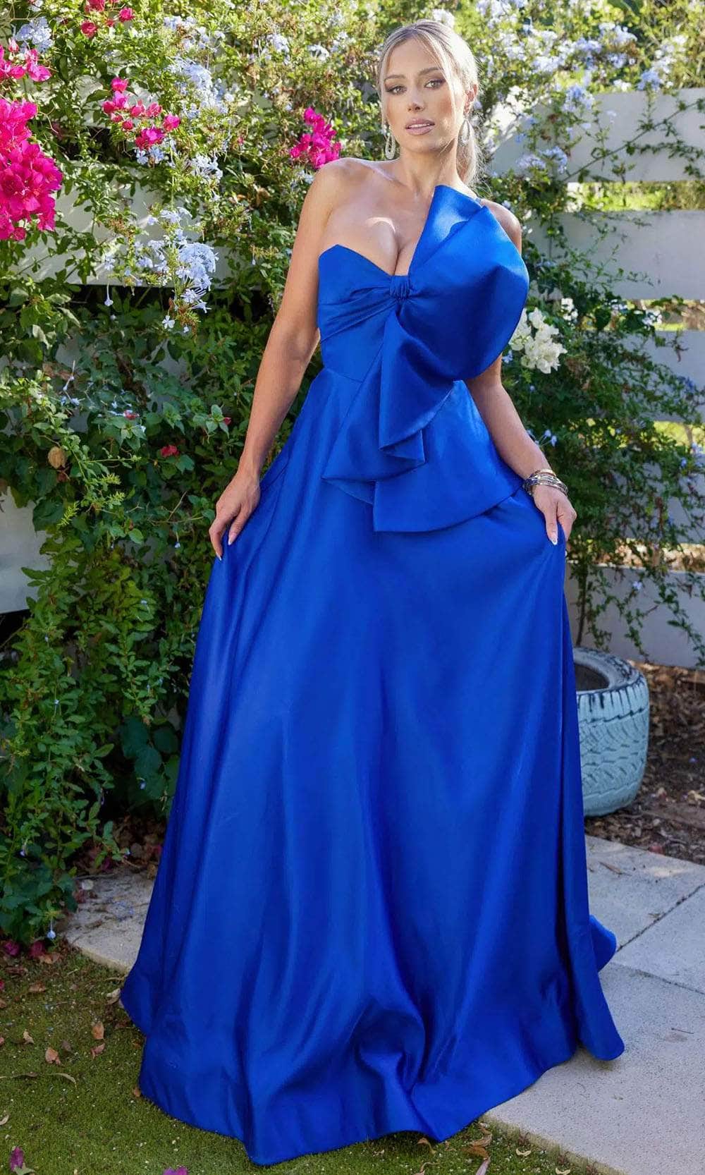 Terani Couture 241P2067 - Bow Ornate A-Line Evening Dress Evening Dresses 00 / Cobalt