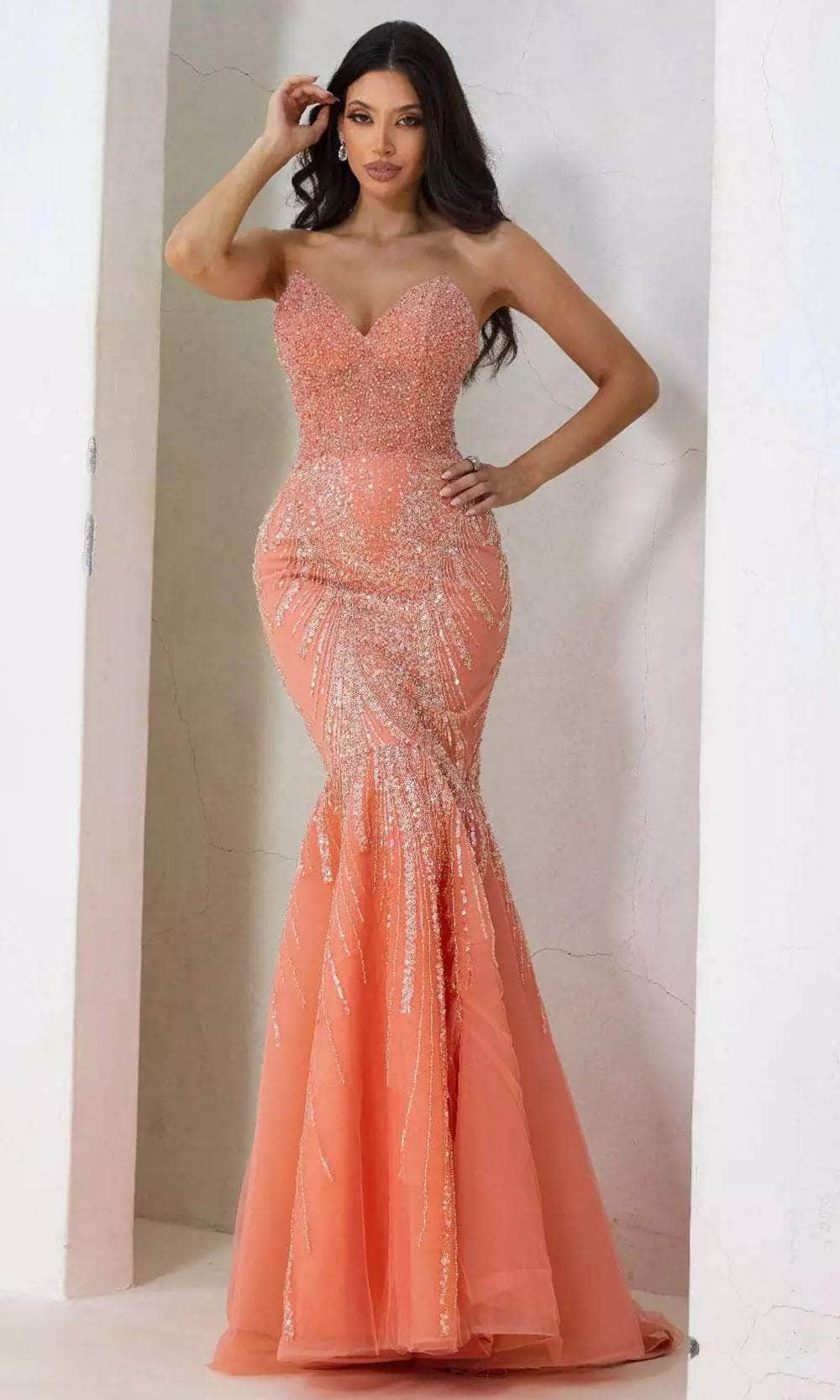 Terani Couture 241P2171 - Bead Sequin Prom Dress Prom Dresses 00 / Orange