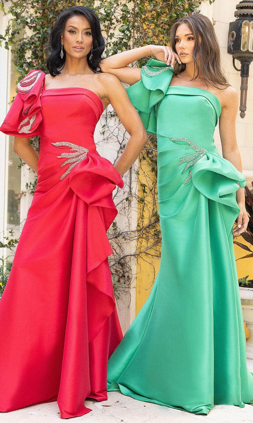 Terani Couture 242E3117 - Ruffled Sleeve Wrap Skirt Evening Gown Evening Dresses