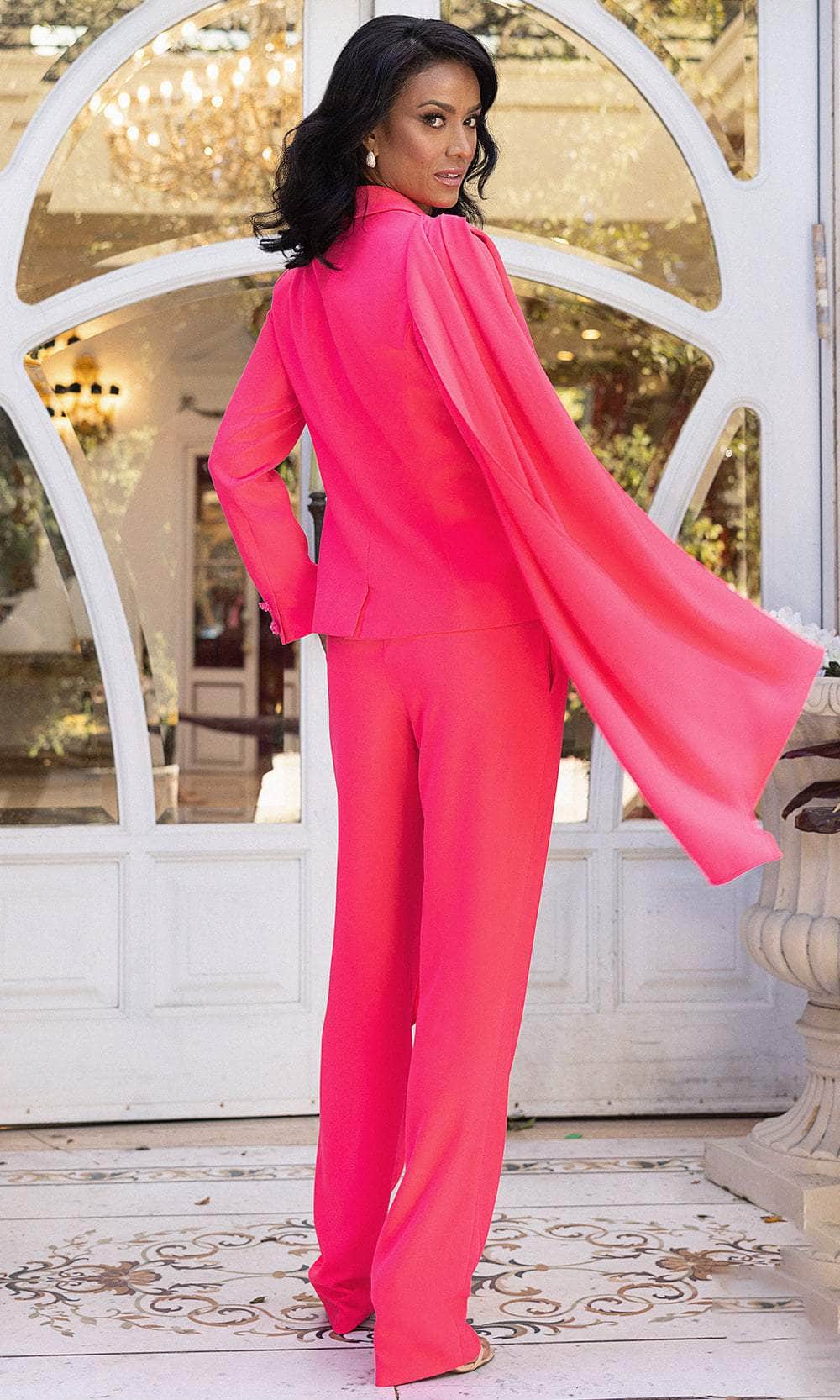 Terani Couture 242E3180 - Plunging V-Neck Crepe Pantsuit Formal Pantsuits