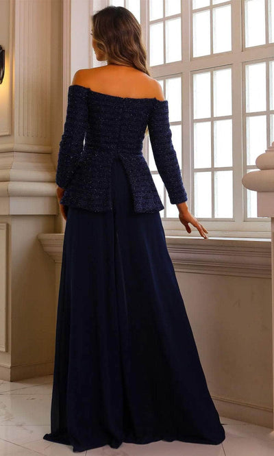 Terani Couture 242E3185 - Metallic Lace Long Sleeve Pantsuit Formal Pantsuits