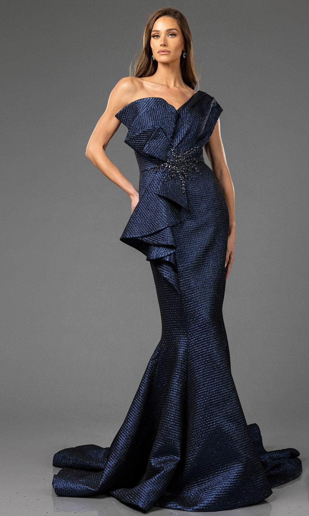 Terani Couture 251E4201 - Ruffled Peplum Jacquard Evening Gown Evening Dresses