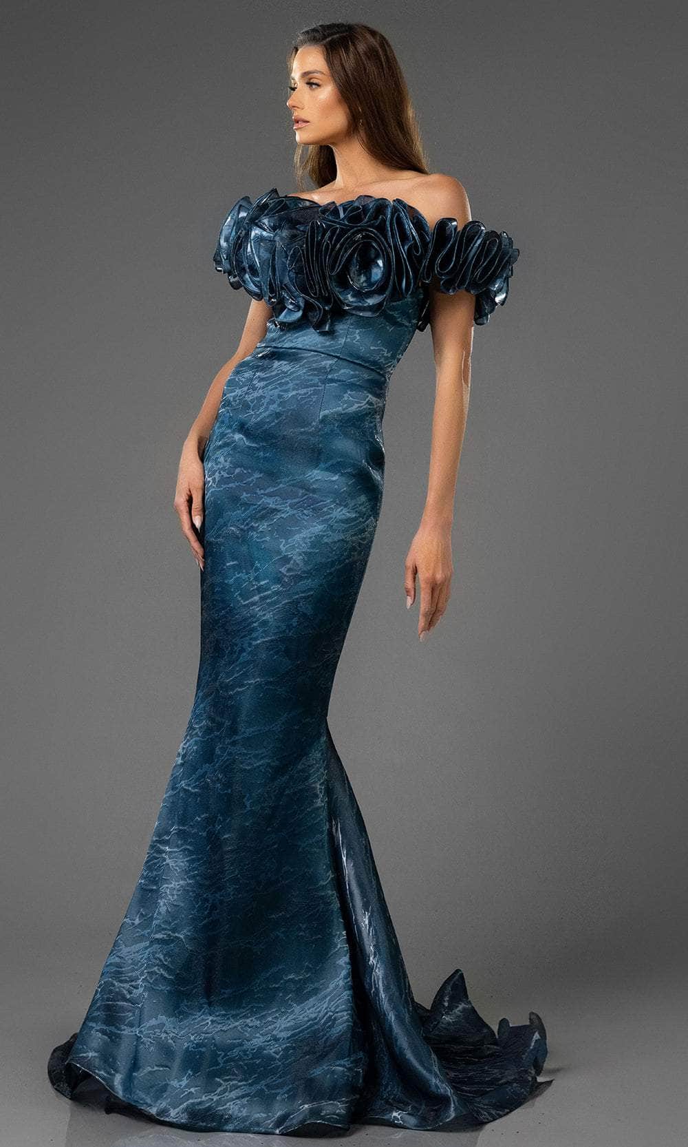 Terani Couture 251E4289 - Off-the-Shoulder Trumpet Evening Gown Evening Dresses 00 /  Blue