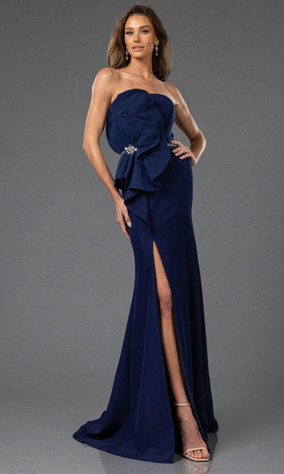 Terani Couture 251E4631 - Strapless Evening Dress with Slit Evening Dresses 00 /  Navy