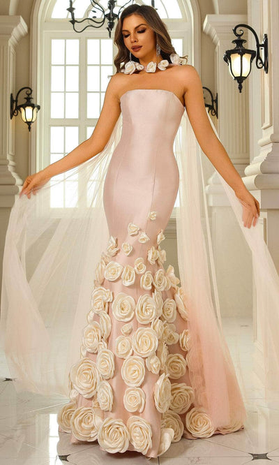 Terani Couture 251GL4184 - Mermaid Skirt 3D Floral Evening Gown Evening Dresses 00 /  Blush Ivory