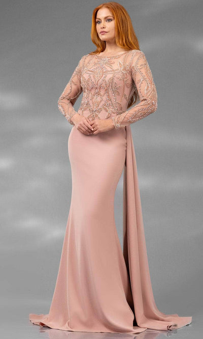 Terani Couture 251M4420 - Long Sleeve Crepe Sheath Evening Gown Mother of the Bride Dresses 00 /  Blush