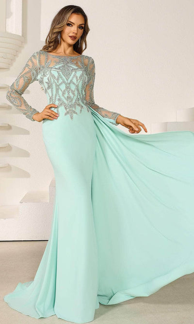 Terani Couture 251M4420 - Long Sleeve Crepe Sheath Evening Gown Mother of the Bride Dresses 00 /  Sage