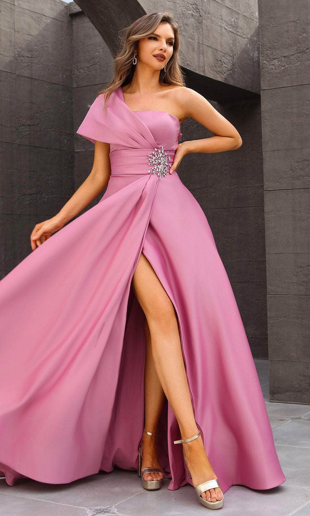 Terani Couture 251M4441 - One Sholder Pleated Waistband Evening Gown Mother of the Bride Dresses
