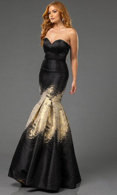 Terani Couture 251P0177 - Elegant Mikado Print Trumpet Prom Gown Evening Dresses 00 / Black Gold