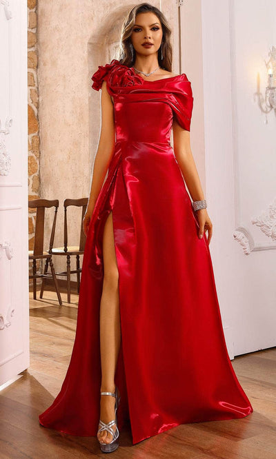 Terani Couture 251P4052 - Short Sleeve High Slit Prom Dress Mother of the Bride Dresses 00 /  Ruby