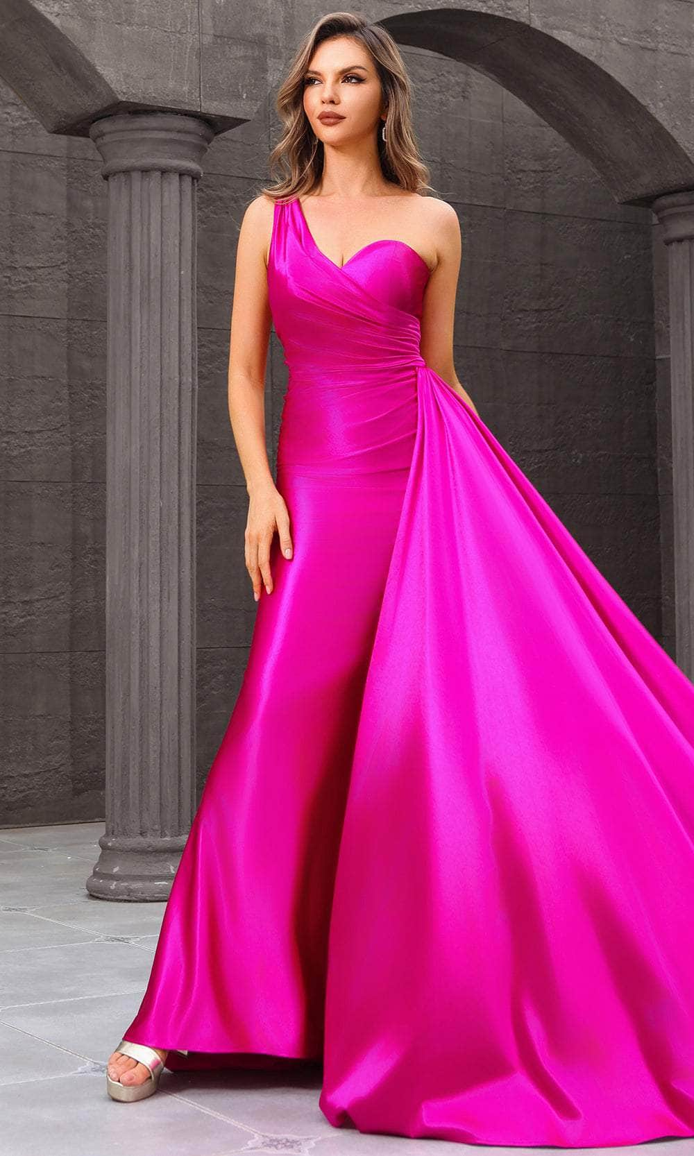 Terani Couture 251P4123 - One Shoulder Ruched Prom Dress Evening Dresses 00 /  Fuchsia