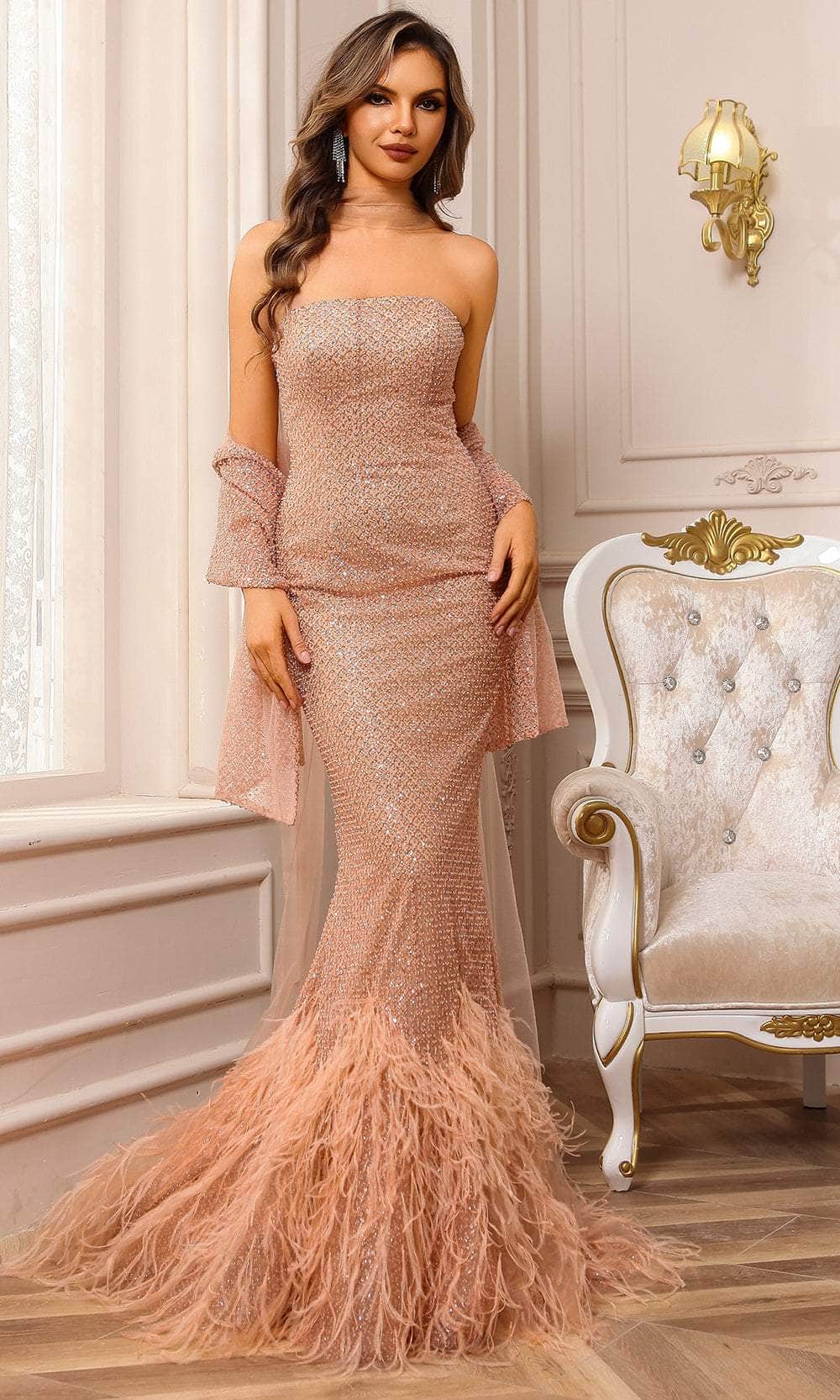 Terani Couture 251P4303 - Feathered Hem Strapless Prom Dress Prom Dresses 00 / Blush