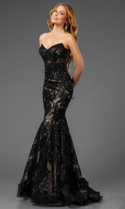 Terani Couture 251P4355 - Strapless Embroidered Bodice Prom Dress Evening Dresses 00 / Black Nude