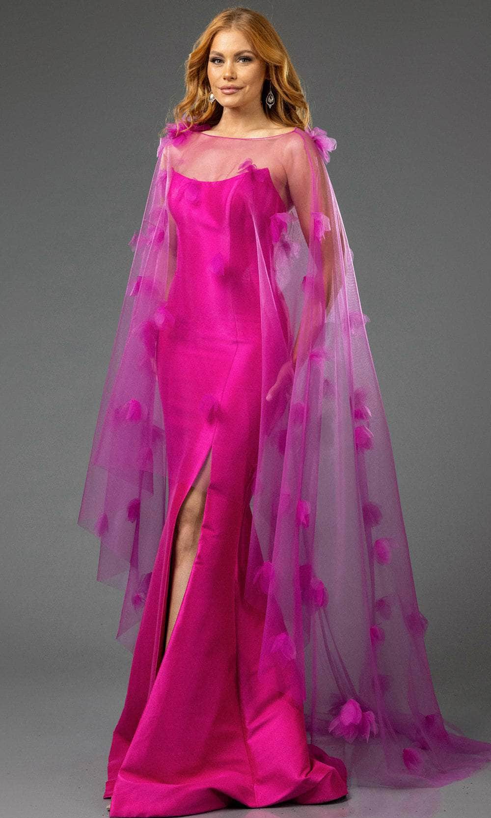 Terani Couture 251P4397 - Scoop Neck Prom Gown with Sheer Cape Mother of the Bride Dresses 00 / Fuchsia