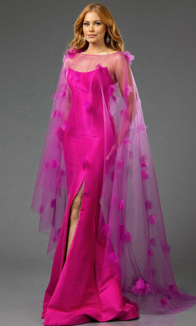 Terani Couture 251P4397 - Scoop Neck Prom Gown with Sheer Cape Mother of the Bride Dresses 00 / Fuchsia