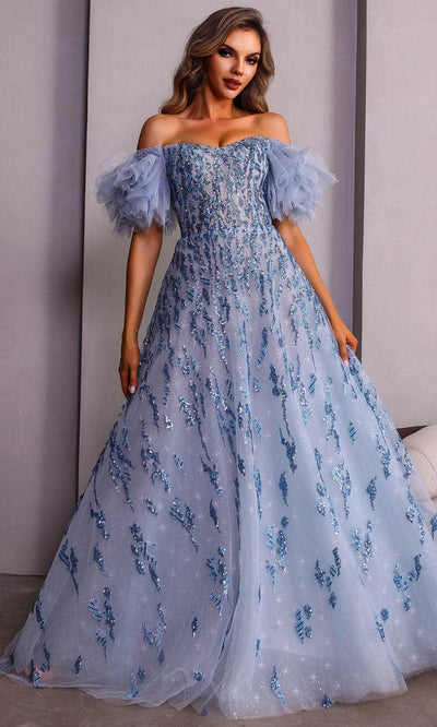 Terani Couture 251P4500 - Off-Shoulder A-Line Prom Gown Mother of the Bride Dresses 00 / Blue