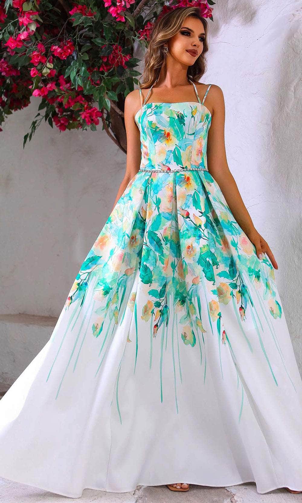 Terani Couture 251P4535 - Printed Satin A-Line Prom Dress Evening Dresses 00 / Ivory Multi