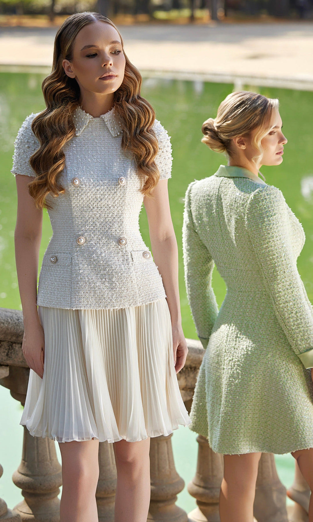 Terani Couture 261C6519 Pearl Button A-Line Dress with Chiffon Pleats