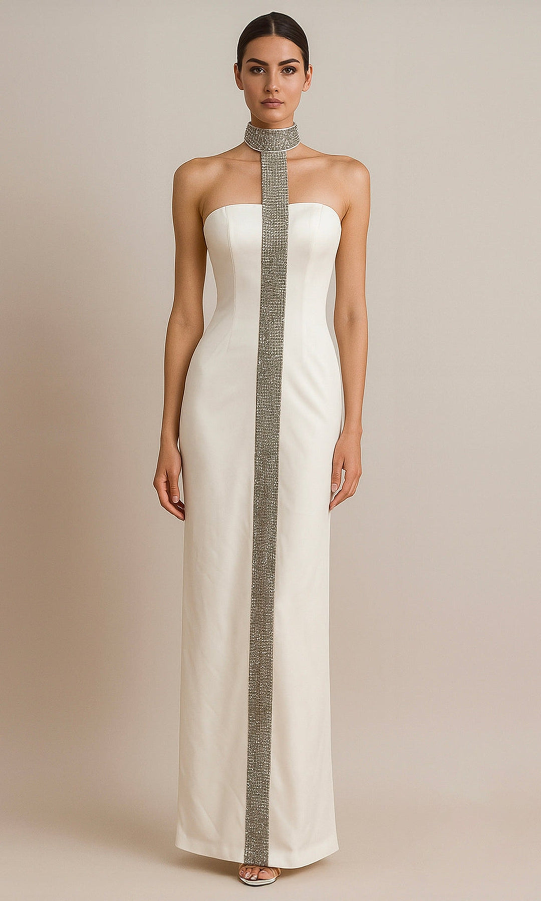 Terani Couture 261E6119 Crystal Strip Back Slit Evening Dress