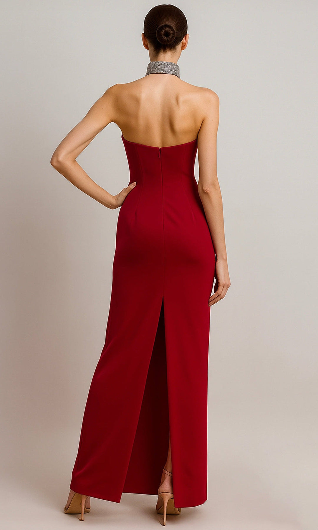 Terani Couture 261E6119 Crystal Strip Back Slit Evening Dress