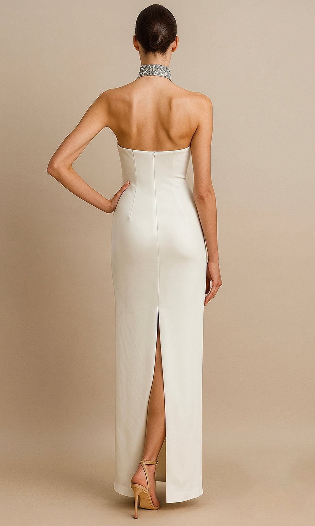 Terani Couture 261E6119 Crystal Strip Back Slit Evening Dress