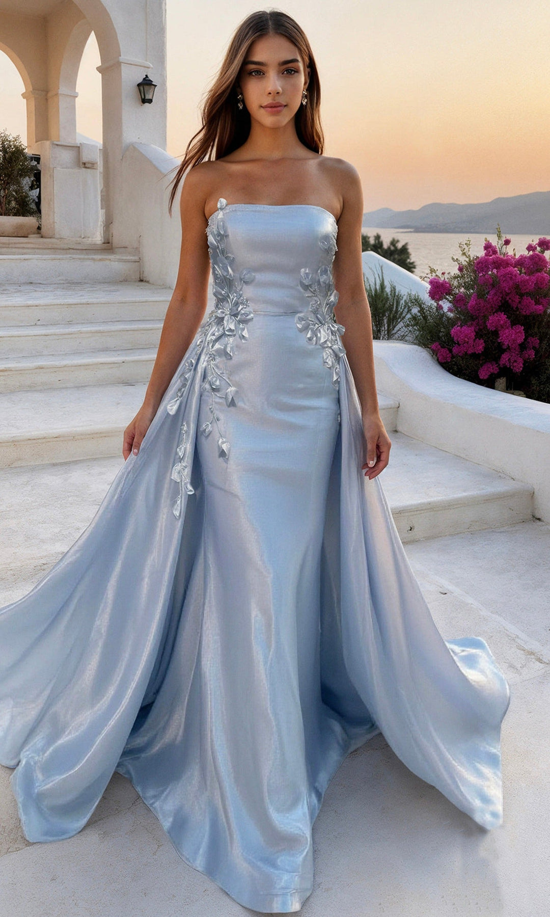 Terani Couture 261E6195 Pleated Overskirt Floral Embellished Dress