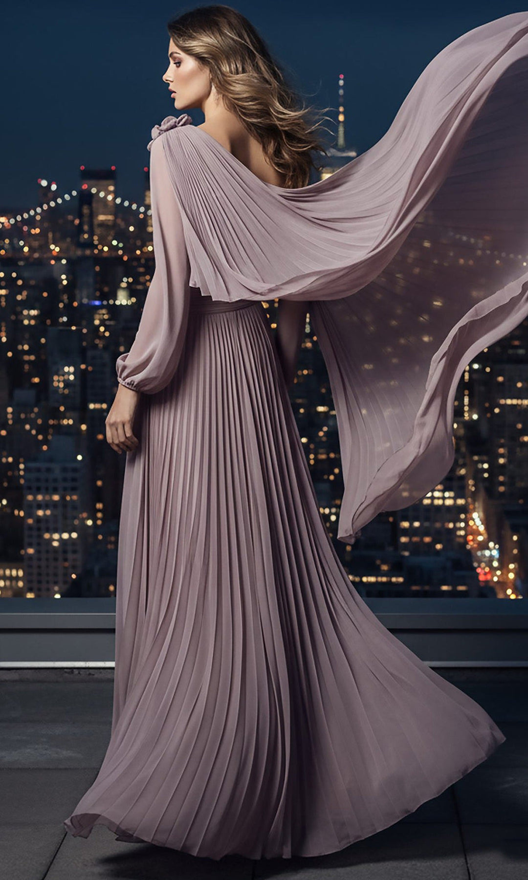 Terani Couture 261E6206 Floral Accent Pleated Asymmetric Evening Dress